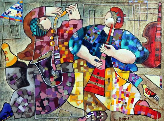 Dorit Levi (b.1952) Jazz Dancers and Folklore, 14 x 18.5in.